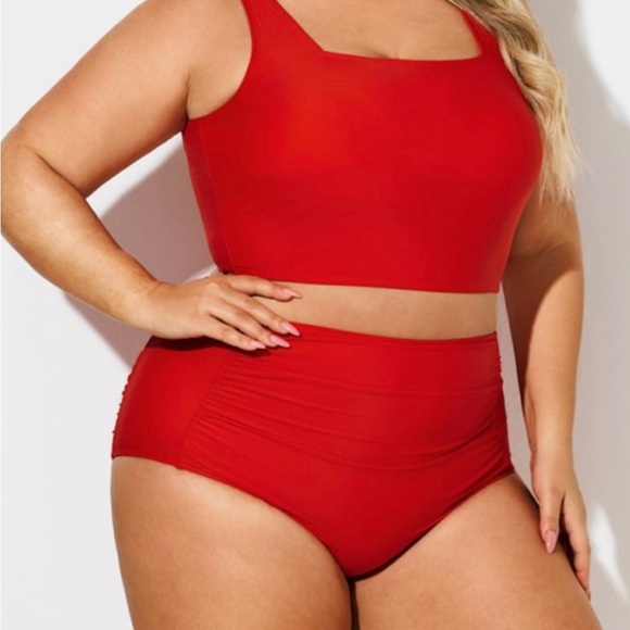 Meet Curve Vibrant Red High-Waisted Ruched Swim Bottoms, NWT, Size XL - Picture 8 of 11